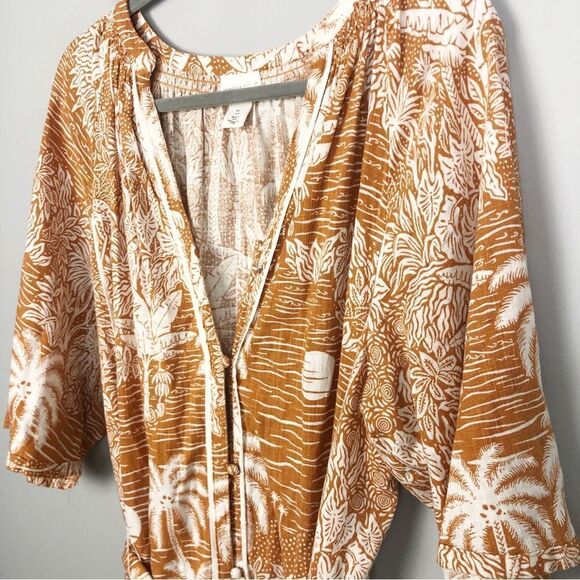 DESMOND & DEMPSEY x H&M | Landscape Caftan Midi Dress Belted Women’s Size Large - Picture 5 of 15